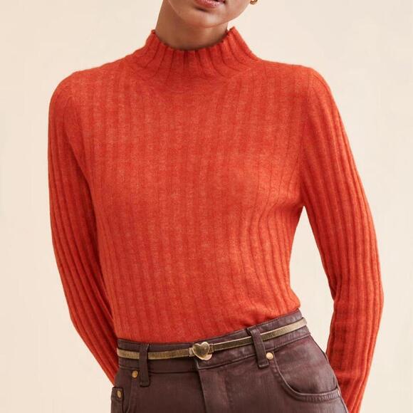 Madewell Sweaters - Madewell sweater XL orange mock neck alpaca stretch sheer lightweight fall